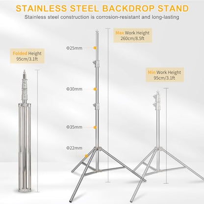 Photo Backdrop Stand 8.5 x10Ft Stainless Steel Heavy Duty Back Drop Adjustable Stand with Clamps Clips Carry Bag, Background Support System Kit, Backdrop Frame for Photography, Party, Wedding - size: 8.5 x 10 Ft