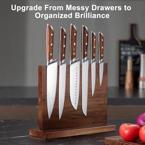 Magnetic Knife Holder - KUCHEASY Double Sided Magnetic Knife Block Without Knives - Wooden Universal Knife Stand Strong Enhanced Magnets -Knife Display Rack for Kitchen Counter Multifunctional Storage