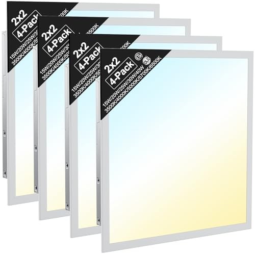4 Pack, 2x2 LED Flat Panel Light, Commercial Drop Ceiling Troffer, 15W–40W Wattage Selectable, 5CCT 3500K–6500K, 0–10V Dimmable, Flicker-Free, ETL Listed - size: 2x2FT-4pack