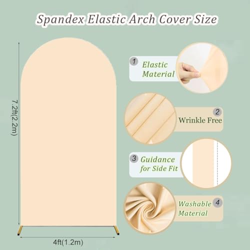 Albassa 7.2FT Arch Cover 2-Sided Spandex Fitted Arch Backdrop Cover Round Top Chiara Stand Covers for Baby Shower Birthday Party Wedding Decoration (Beige, 7.2FT) - color: Beige, size: 7.2FT