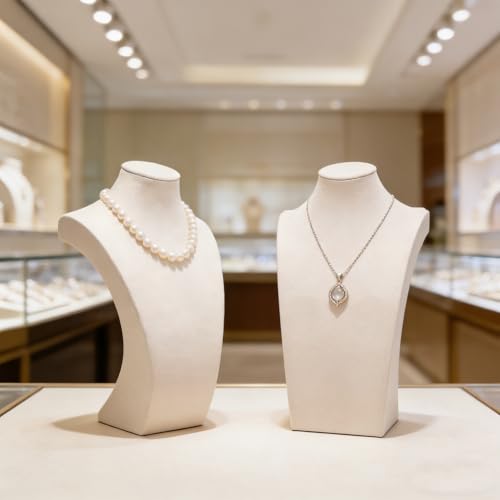 3 Pcs Jewelry Display Busts Velvet Necklace Display Stand Mannequin Holder for Necklace and Pendants Chain Organizer Jewelry Showcase for Selling, Trade Shows and Home Display (Beige)