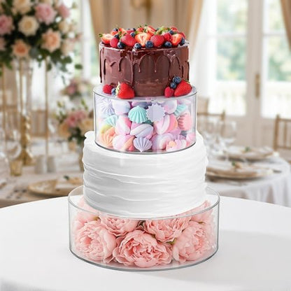 Jucoan Set of 2 Clear Acrylic Fillable Cake Stand, Cake Tier Display Stand Cupcake Stand, 12 Inch & 8 Inch Round Cylinder Display Riser for Wedding Birthday Baby Shower Easter Party Centerpieces