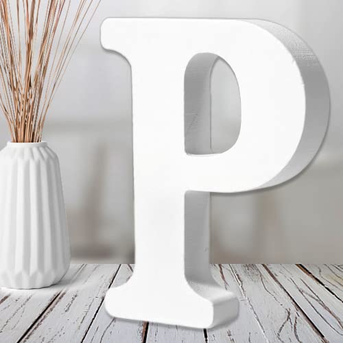 AOCEAN 6 Inch White Wood Letters - Unfinished Wood Letters for Wall Christmas Decor Standing Letters Slices Sign Board Decoration for Xmas Home Party Projects (P) - style: P