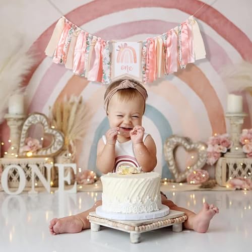 Boho Rainbow 1st Birthday High Chair Banner for Girls - Bohemian Rainbow Theme One Party Decorations Supplies,First Birthday Photo Props