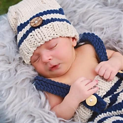 Fashion Cute Newborn Boy Girls Baby Costume Outfits Photography Props Hat Pants - color: Beige