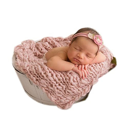 Coberllus Newborn Baby Photography Props Blanket Handmade Knitted Twist Wrap Posing Aid Backdrops for Boy Girls Photography Shoot - color: Taro Purple