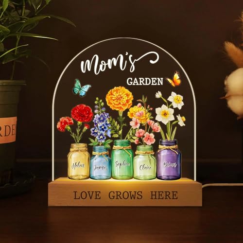 Custom Mum's Garden Night Light, Personalized Birth Month Flower with Kids Names Night Light, Mom's Garden LED Lamp, Mothers Day Gifts, Grandma Gift, Mom Gift - color: Style 9