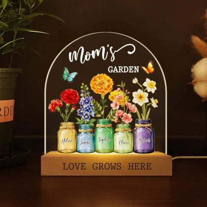 Custom Mum's Garden Night Light, Personalized Birth Month Flower with Kids Names Night Light, Mom's Garden LED Lamp, Mothers Day Gifts, Grandma Gift, Mom Gift - color: Style 9