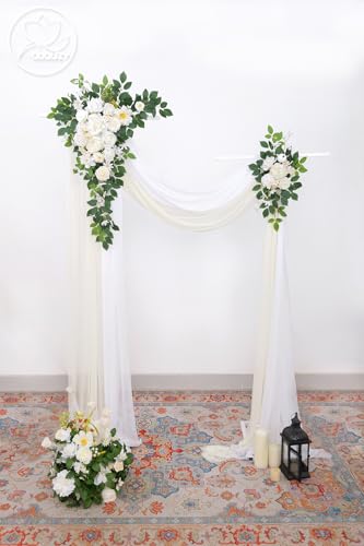 Odouzy Pack of 2 Wedding Arch, Artificial Flowers, Wedding Decor，Flower Garland Be Suited to Banquet, Party, Reception Entrance Welcome Sign and Background Decoration(Champagne White) - color: Champagne White