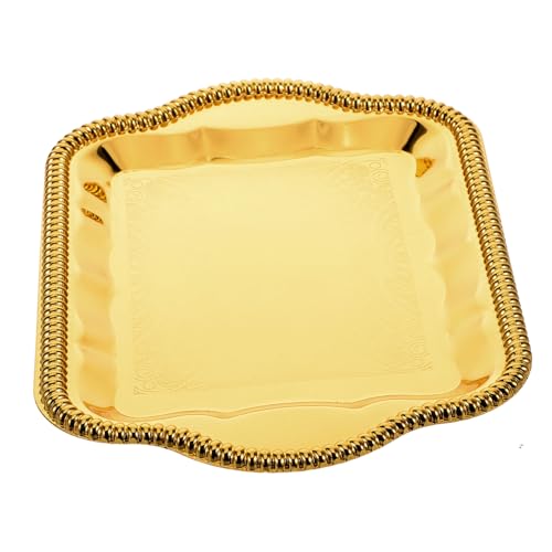 Antique Floral Engraved Metal Tray for Serving Desserts and Beverages Elegant Rectangular Platter for Weddings Buffets and Home Decor Mirror Finish