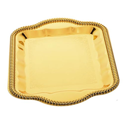 Antique Floral Engraved Metal Tray for Serving Desserts and Beverages Elegant Rectangular Platter for Weddings Buffets and Home Decor Mirror Finish