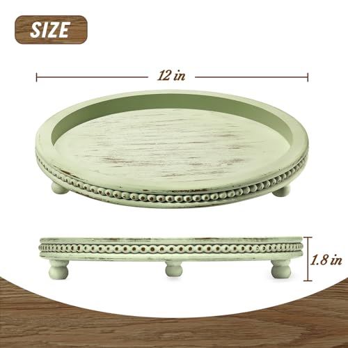 KULEDM Handmade Wooden Decorative Tray, Small Beaded Coffee Table Tray Decor, Sage Round Serving Tray for Coffee Table, Dining Room Table Entryway and Living Room Table - color: Sage