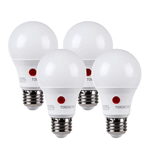 TORCHSTAR Dusk to Dawn Light Bulbs Outdoor, Sensor A19 LED Light Bulb, Auto on/Off Photocell Automatic for Outdoor Lighting, UL FCC DOE, 5000K, Pack of 4 - color: Daylight (5000k)