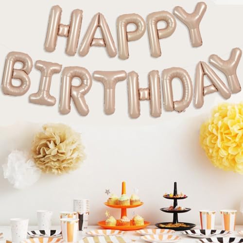 TONIFUL Light Brown Happy Birthday Balloons Banner, 16 Inch Light Brown Mylar Foil Letters Birthday Sign for Girls Boys Kids & Adults Birthday Decorations and Party Supplies - color: Caramel