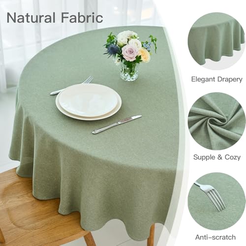 maxmill Linen Textured Tablecloth Spill-Proof Stainproof Wrinkle Free Washable Fabric Table Cloth for Circular Table Cover, Dining Room Buffet Banquet Party Holiday Dinner, Round 70 Inch Sage Green - color: Sage Green, size: 70" (Round)