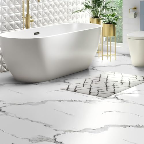 Luxury Thicken Matte Grey White Marble Peel and Stick Floor Tiles Self-Adhesive Vinyl Flooring Roll-DIY Easy for Wall and Floor,Hard Surface/Waterproof/Anti Slip (Not Real Marble, 17.72 "W x 118" L) - color: Grey White Marble, size: 17.72 "W x 118" L