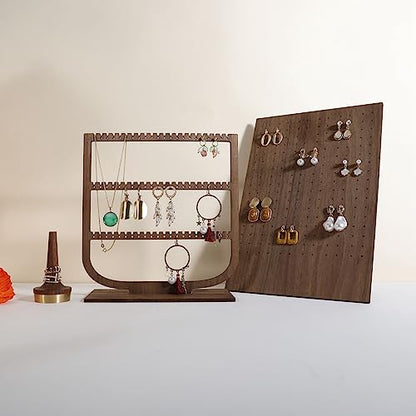 wooden hanging jewelry organizer, walnut jewelry display holder for selling, dangle necklace storage shelf, 3 tier earring display stands for selling【Jewelry shelf-3 tier】