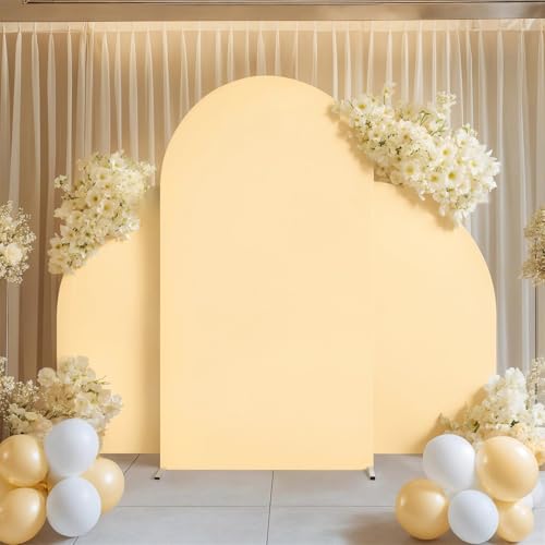 Set of 3 Wedding Arch Backdrop Cover - High Elasticity Fitted Round Top and Half Moon Double Sided Backdrop for Wedding Baby Shower Birthday Decoration (5ft 7.2ft 5ft) - color: Champagne