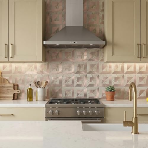 10-Sheets Stunning 3D Visuals Peel and Stick Backsplash Mosaic Tiles, PVC Stone Texture Look,Heat Resistant Stick on Tiles for Kitchen Wall, Bathroom, Laundry Room(Beige Marble + Rose Gold) - color: Beig Marble + Rose Gold
