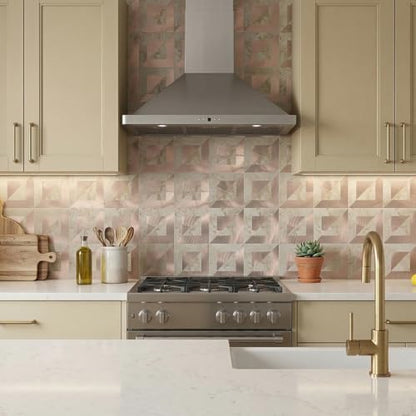10-Sheets Stunning 3D Visuals Peel and Stick Backsplash Mosaic Tiles, PVC Stone Texture Look,Heat Resistant Stick on Tiles for Kitchen Wall, Bathroom, Laundry Room(Beige Marble + Rose Gold) - color: Beig Marble + Rose Gold