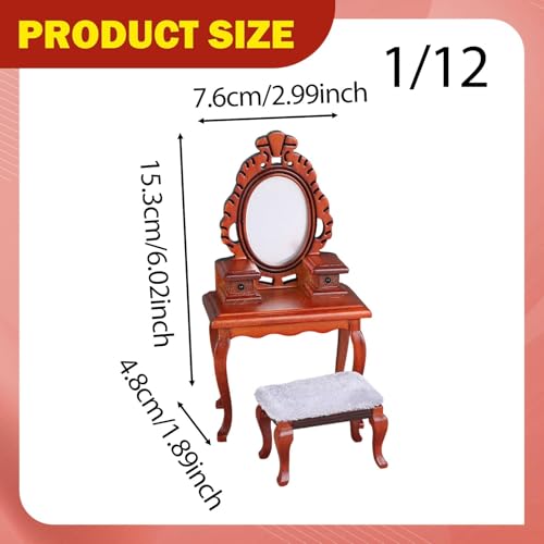 1/12 Vanity Desk with Stool Photo Props Decorative Pretend Makeup Vanity Table Toy for Handcraft Furnishings Micro Landscape