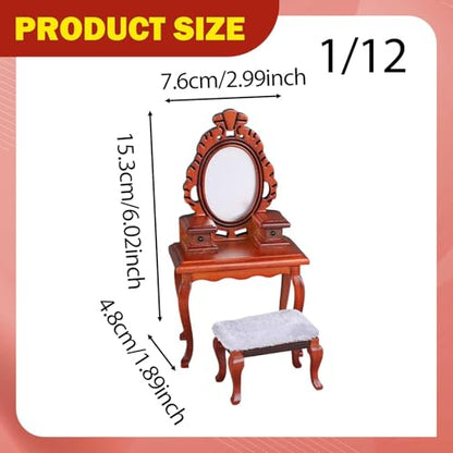 1/12 Vanity Desk with Stool Photo Props Decorative Pretend Makeup Vanity Table Toy for Handcraft Furnishings Micro Landscape