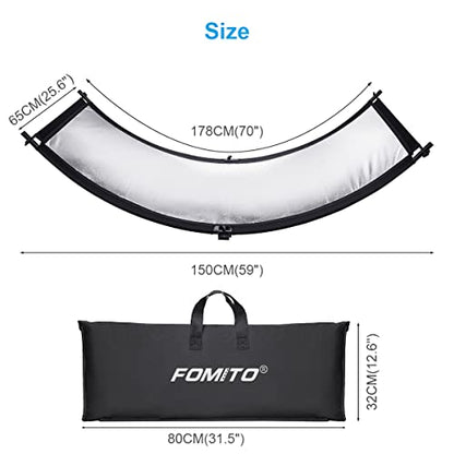 Fomito Curved Reflector - 70x25.6 inch/178x65cm Clamshell Light Reflector Arclight Curved Eyelighter Lighting Diffuser for Photography Stuido Filming Shooting, Black/White/Gold/Silver - color: Black