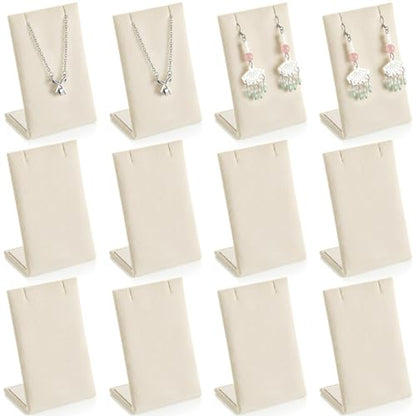 RattanView 12 Pieces Velvet Earring Display Stand Necklace Pendant Jewelry Stand Showcase Organizer Display Holder for Earring Pendant Accessory Rack(Beige,Straight Style,Velvet) - color: Beige, style: Straight Style