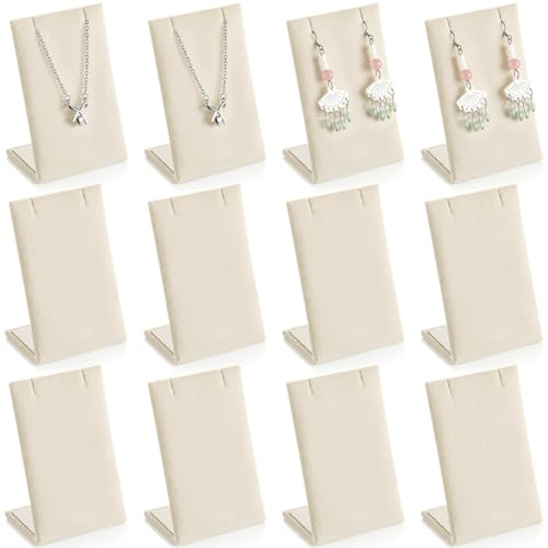 RattanView 12 Pieces Velvet Earring Display Stand Necklace Pendant Jewelry Stand Showcase Organizer Display Holder for Earring Pendant Accessory Rack(Beige,Straight Style,Velvet) - color: Beige, style: Straight Style