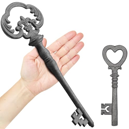Zezzxu Large Cast Iron Key,2 PCS Vintage Cast Iron Decorative Wrought Iron Crafts Key for Home Wall Decor