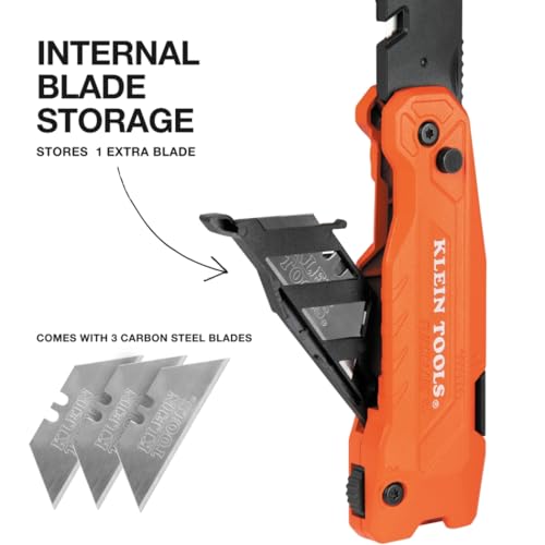 Klein Tools 44306 FLICKBLADE 2-in-1 Folding Utility Knife and Scraper with Built-In Blade Storage, Dual Locking Positions, Includes 3 Triple-Ground Carbon Steel Blades - style: Flickblade w/ Scraper