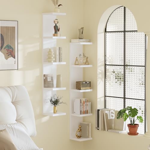 LitaEther 5 Tier White Lack Wall Shelf - Multi-Functional Display Organizer for Anime Figures, Funko Pop, Plants, Makeup & Books (7.1" x 5.5" x 30.7") – Space-Saving Floating Shelf for Home & Office