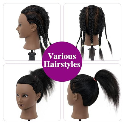 Mannequin Head 100% Real Hair,14”-16” Braiding Mannequin Head with Stand&Table Clamp,Real Hair Cosmetology Manikin Head with Mannequin Head Stand - color: Dark Gray