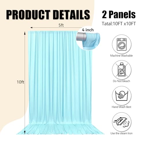 10ft x 10ft Lake Blue Backdrop Curtains for Parties, Fabric Satin Background Curtain with Rod Pockets for Weddings, Birthday, Baby Shower, Photography, Graduation Party Backdrop Drapes, 2 Panels - color: Lake Blue