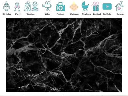 8x8ft Fabric Marble Texture Backdrop Black Marble Photography Backdrop, Professional Photo Background with White Veined Pattern for Studio, Party, Wedding, Video Shooting - size: 8X8ft