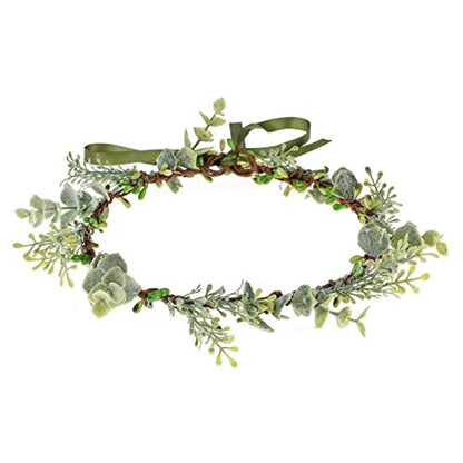 Vividsun Bridal Green Leaf flower Crown Eucalyptus Floral Headband Wedding Festivals Photo Props (Green leaf) - color: Green leaf