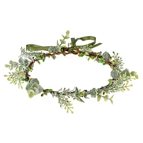 Vividsun Bridal Green Leaf flower Crown Eucalyptus Floral Headband Wedding Festivals Photo Props (Green leaf) - color: Green leaf