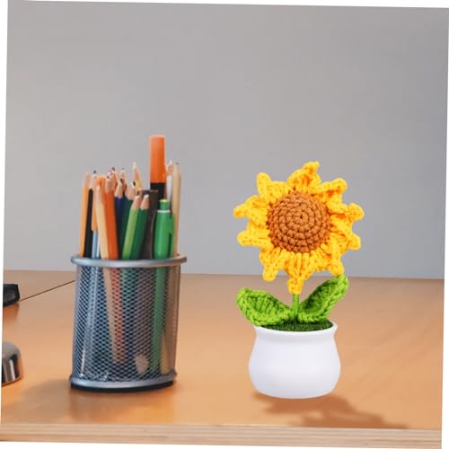 Crochet Sunflower Potted Flower Home Desktop Decoration Artificial Flower Ornament for Knitting and Woven Bonsai Decor for Friends and Family