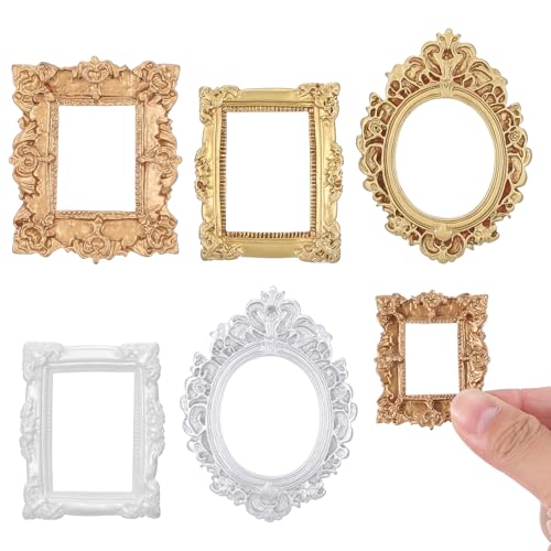 5 Pcs Miniature Picture Frames Vintage Dollhouse Photo Frames with Carved Golden Edges for Wall Hanging Desktop Display Jewelry Showcase Miniature Props for Dollhouse Model Train Garden - color: Gold & Silver