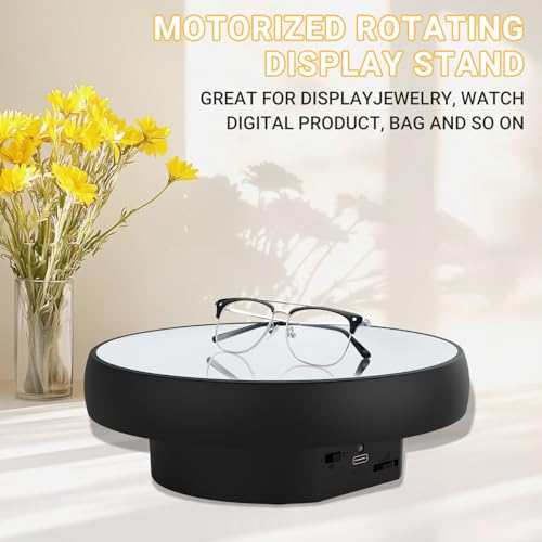 JAYEGT Motorized Rotating Display Stand, 6.3inch /11 Lbs Load ,Mirror Cover ，360 Degree Electric Rotating Turntable ,Cup Display Turner Stand,Photography Products, Jewelry ,Tumbler-Black