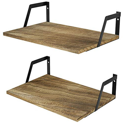 SRIWATANA Floating Shelves Wall Mounted Set of 2 Rustic Wood Shelves with Large Capacity(Carbonized Black) - color: Carbonized Black
