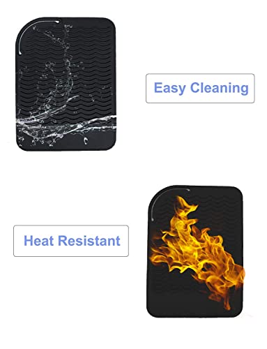 Heat Resistant Mat for Curling Iron, Flat Irons and Hair Straightener Hair Styling Tools 9" x 6.5", Food Grade Silicone, Black - color: Black