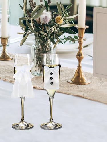 2 white bride and groom wedding-style wine glass sleeves, banquet party gift packaging, atmosphere creation supplies, photo props