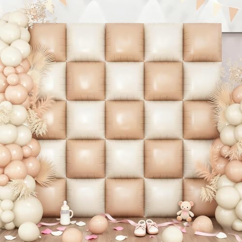 HILAVO Cream Square Foil Balloon Wall, 25 PCS Double Sided Khaki Apricot Balloons Matte Beige Nude Balloon Backdrop for Baby Shower Decoration Wedding Boho Birthday Party Decoration - color: Cream Khaki