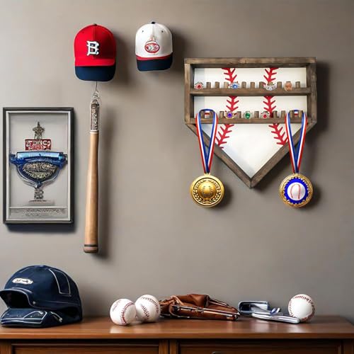 Baseball Championship Ring Holder Display Case, Softball Ring Holder Wooden, 24 Ring Posts, Sports Trophy Medal Wall Mount Display Box Stand for Men Boy - color: White
