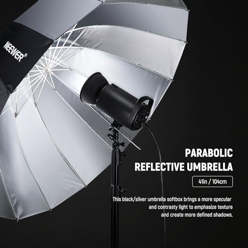 NEEWER 41"/104cm Parabolic Reflective Umbrella Photography with Silver Inner, Soft Lighting with Diffuser Cover, Bag, Quick Fold for Camera Photo Studio Video Light Shooting Monolight Flash, NS1U - color: Silver, size: 41"
