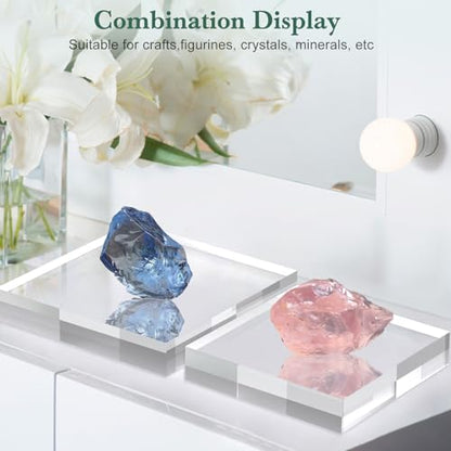 SAMYUCHO Acrylic Base Stand 4 Pack 5 X 5 X 1 Inch Acrylic Blocks for Display Trophy Base Clear Square Cube Riser Display Cylinder Pedestal Stands for Collectibles Jewelry Props Food Display