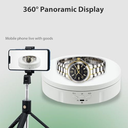 Mcbazel Motorized Rotating Display Stand, 5.7inch 360 Degree Electric Spinning Turntable Display Stand for Photography Shows/Jewelry/Watch/3D Models/Cake/Cup Ect,Load-Bearing Capacity is About 10kg - color: White+5.7inch