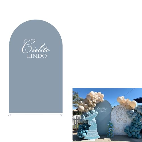Arch Backdrop Cover Dusty Blue Mexican Fiesta Baptism Baby Shower Double-Sided Chiara Arch Spandex Fabric Cover for Wedding Parties Decorations (2.6x6ft Cover,g4046) - color: g4046, size: 2.6x6ft cover