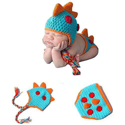 JIAHG Newborn Baby Photography Props Crochet Knitted Outfit Cute Dinosaur Hat & Pants Boys Girls Photoshoot Halloween Costume - color: Blue Dinosaur
